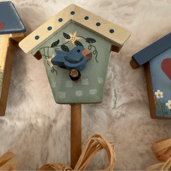Welcome Birdhouses Wooden Blocks. New. Raffia Bows. Folk Art Farmhouse Decor. - Picture 11 of 15